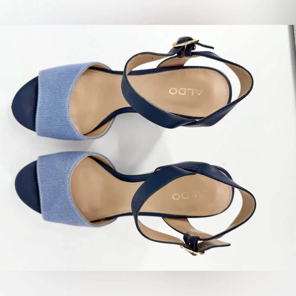 Aldo Blue and White Wedge Sandals - Picture 2 of 4